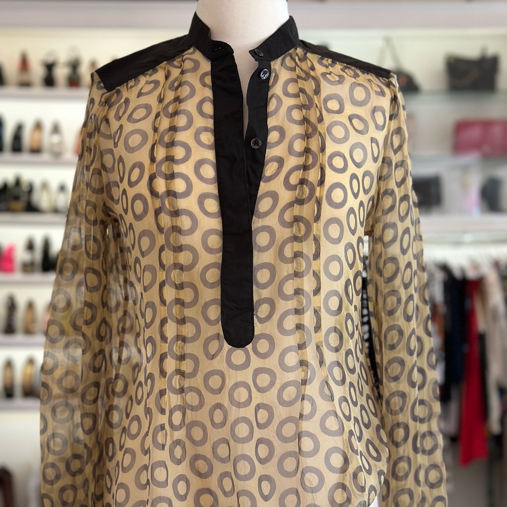 Etro Tan and Cream Graphic Long Sleeve Blouse